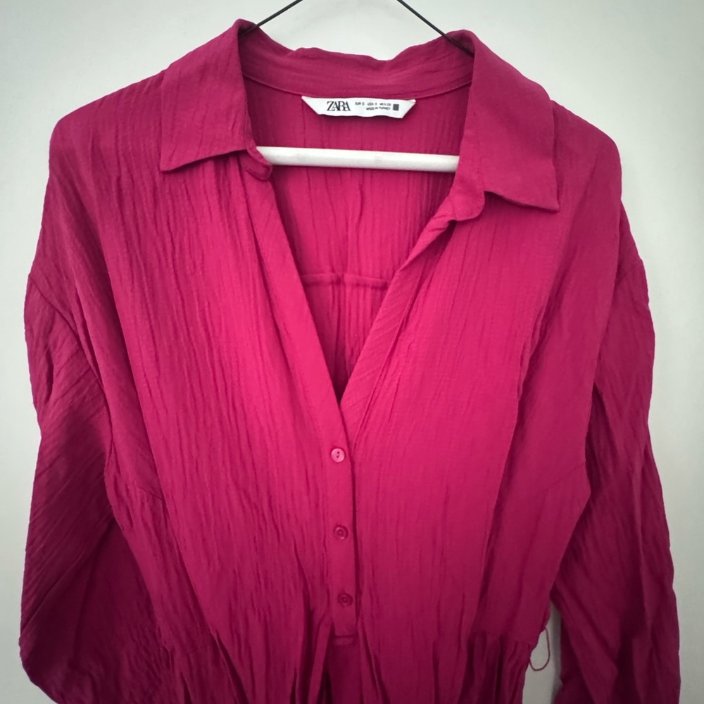 Zara Women's Fuchsia Button-Down Shirt/Tunic/Blouse